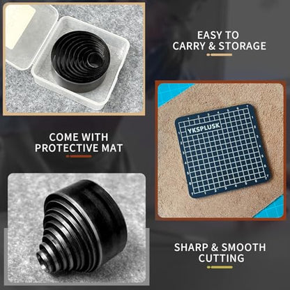 Leather Circle Cutter Tool Set, 21 Pieces Circle Punch Tools 1-12mm 15 20 25 30 35 40 45 50 55mm, High Carbon Steel Round Cutting Dies - Hole Punch Tool Kit for DIY Leather Crafts - size: 21 Sizes