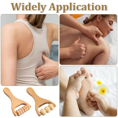 2 PCS Wooden Massage Roller, Wood Bead Massage Tools, Manual Wooden Muscle Foot Roller Massage for Leg Thigh Arm Body Muscle Tissue Pain Relief