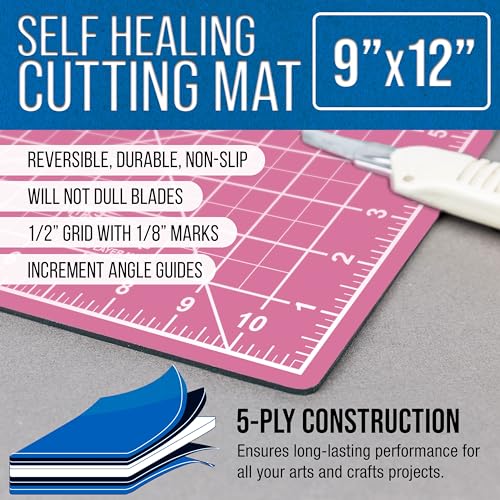 U.S. Art Supply 9"x12" Self-Healing Cutting Mat 5-Ply Pink/Blue | Double-Sided Pink/Blue Craft Mat, Non-Slip Cutting Mats for Crafts, Sewing, Quilting, Scrapbooking - color: Pink/Blue