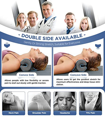 Osteo Neck Stretcher with Magnetic Therapy Cover, 2 Modes[Gentle/Strong] Pain Relief Cervical Traction Device, No Smell Neck and Shoulder Relaxer, Chiropractic Pillow for TMJ Headache Spine Alignment - color: Grey