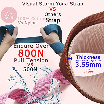 8ft 240g Super Thick Fitness Yoga Strap for Stretching, 3 Color Pure Cotton Durable Fitness Belt Bands Exercise Safe Adjustable D-Ring Buckle Gym Press Rope, Physical Therapy Tools - color: PINK