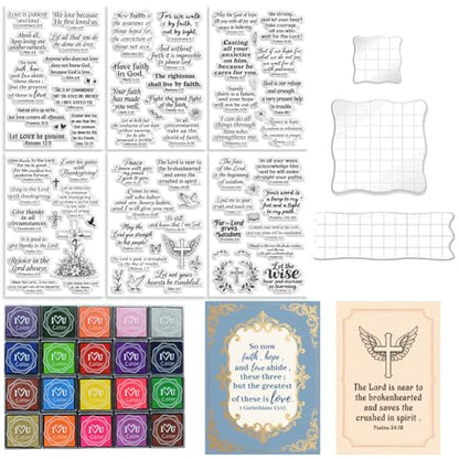 6Pcs Christian Bible Verse Clear Stamps for Card Making Easter Blessing 20 Craft Ink Pad 3 Acrylic Stamp Block Silicone Stamp with Greeting Words Rubber Stamps for Crafting DIY Scrapbooking - style: 29Pcs Biblical Blessings Clear Stamps