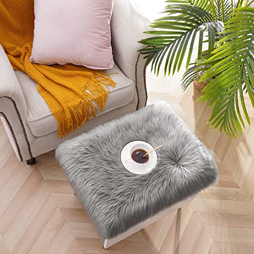 Softlife Grey Faux Fur Sheepskin Chair Cover 2 PCs Seat Cushion Pad Super Soft Area Rugs for Living Bedroom Sofa Dorm (1.6ft x 1.6ft) - color: Grey-2pcs
