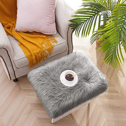 Softlife Grey Faux Fur Sheepskin Chair Cover 2 PCs Seat Cushion Pad Super Soft Area Rugs for Living Bedroom Sofa Dorm (1.6ft x 1.6ft) - color: Grey-2pcs