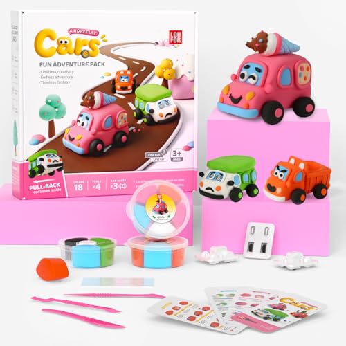 Air Dry Clay Kit for Kids - 3 Boxes Pull Back Car Making | Modeling Clay with Sculpting Tools, Base, Backing Board, Tutorial, Ultra Light & Soft, Creative DIY Arts and Crafts Toys - color: Fun Adventure Park