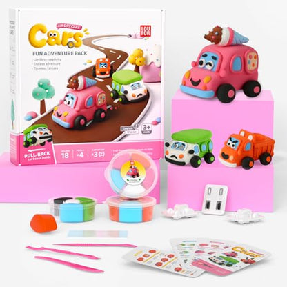 Air Dry Clay Kit for Kids - 3 Boxes Pull Back Car Making | Modeling Clay with Sculpting Tools, Base, Backing Board, Tutorial, Ultra Light & Soft, Creative DIY Arts and Crafts Toys - color: Fun Adventure Park
