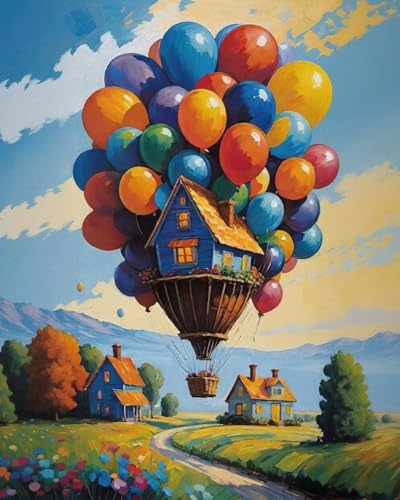 Paint by Numbers Kit for Adults, Balloon House Number Painting, 16x20 Inch | DIY Adult Paint by Number Kit on Canvas for Beginners, without Frame, Home Wall Decor, Stress Relief Craft Gift - color: TRTDNF1P311