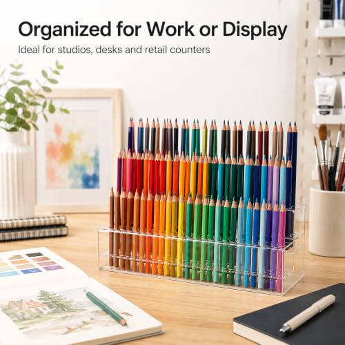Cabilock 48-Slot Acrylic Pen Display Stand, Marker and Brush Organizer, Pen Holder, Makeup Eyebrow Art Brush Rack for Home Office Desk School