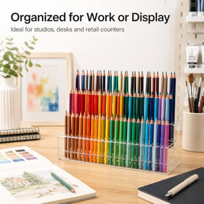 Cabilock 48-Slot Acrylic Pen Display Stand, Marker and Brush Organizer, Pen Holder, Makeup Eyebrow Art Brush Rack for Home Office Desk School