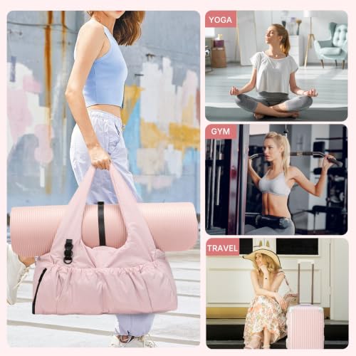 Yoga Mat Bag Yoga Bag for Women with Mat Holder Large Sport Gym Bag with Adjustable Yoga Mat Strap Shoes Compartment - color: Pink