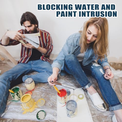 12 x 9 Ft Plastic Drop Cloths (4 - Pack) - Painter Plastic Drop Cloths Sheet - Waterproof Anti-dust Cover - Painter's Sheeting & Tarps for Painting - Waterproof Furniture/Couch/Floor Protection