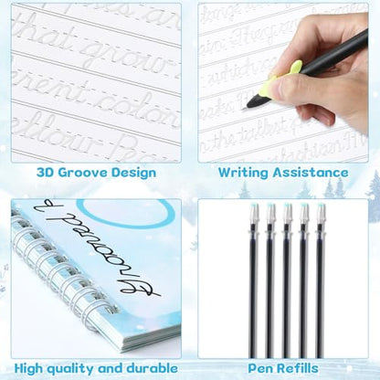 chiazllta Grooved Cursive Handwriting Workbook with Disappearing Ink Pens Magic Reusable Grooved Cursive Writing Practice for Beginners Kids Kickoff Student Workbook Homeschooling Supplies (Reading) - style: Reading