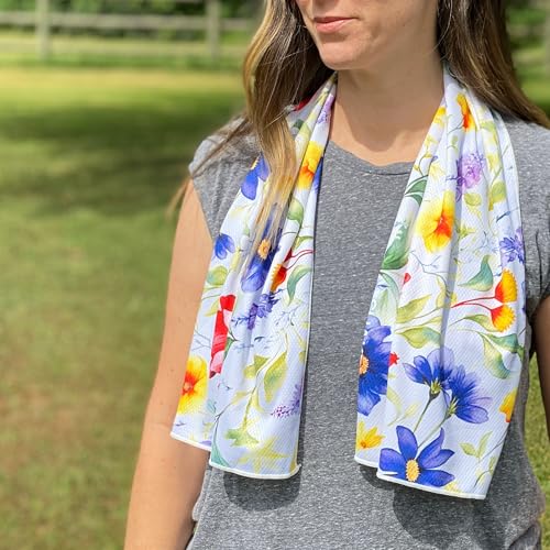 SHAKEitCOOL Extended Size Cooling Towel – Be Cool in Style - Heat Relief, Soft, Lightweight, Sun Protection, Easy Clean - Perfect for Biking, Hiking, Running, Yoga, Golf, Gardening - Summer Flower M - color: Summer Flower