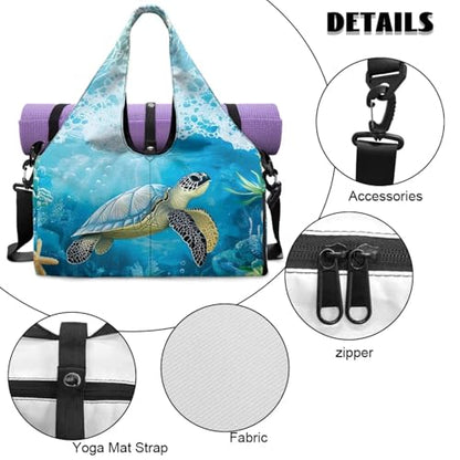 Yoga Mat Bag for Men Women Canvas Yoga Mat Carrier Take In Out Mat Easily for Beach Swim Bags Pool Sports Gym - color: Blue Sea Turtle
