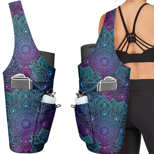 Yoga Bag for Women, Large Yoga Mat Bag Tote Carrier with Wet Dry Pocket | Water Bottle Holder & Adjustable Strap, Fits 1/2" Thick Yoga Mat for Gym, Pilates, Travel, Work - color: YOGA-07