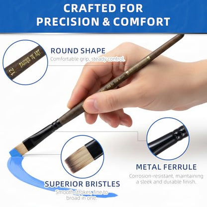 Falling in Art 6 Pcs Professional Watercolor Paint Brush Set, Brown | Artist Brushes with Round, Flat, Filbert, Dagger for Acrylic and Gouache Painting - color: Brown