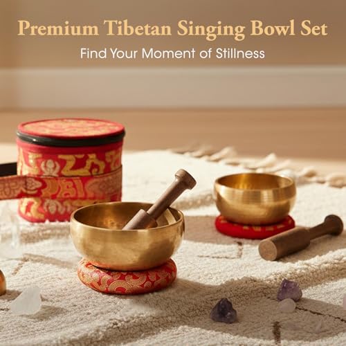 Relaehih 2-Pack Tibetan Singing Bowls Set - 100% Handmade in Nepal, Sound Bowl Meditation Set for Yoga, Chakra Healing, Meditation Gifts, Unique Gifts for Women - color: Red
