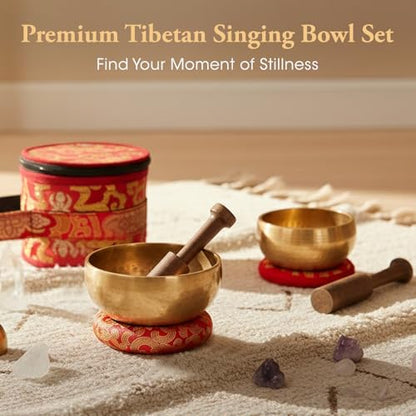 Relaehih 2-Pack Tibetan Singing Bowls Set - 100% Handmade in Nepal, Sound Bowl Meditation Set for Yoga, Chakra Healing, Meditation Gifts, Unique Gifts for Women - color: Red