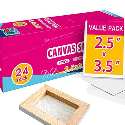 AUREUO Mini Stretched Canvas - 2.5x3.5 Inch / 24 Pack - 2/5 Inch Profile Small Square Canvas - Gift Set Bulk Pack Canvases for Acrylic Painting & Craft - size: 2.5"x3.5"