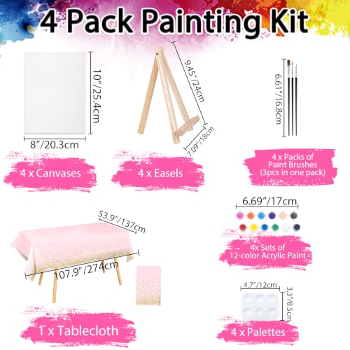 10 Pack 8 x 10In Canvas Boards and Easel Set Sip and Paint Kit for Adults Teens with Acrylic Paint 50 Brushes Art Painting Drawing Party Supplies - size: 8x10in
