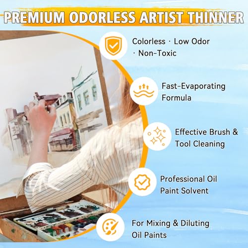 Odorless Paint Thinner for Oil Painting, Premium Paint Thinner for Oil Based Paint, Artist-Grade Oil Paint Thinner, Professionals Oil Painting Supplies for Thinning Oil Colors, Mixing Pigments & Brush Cleaning