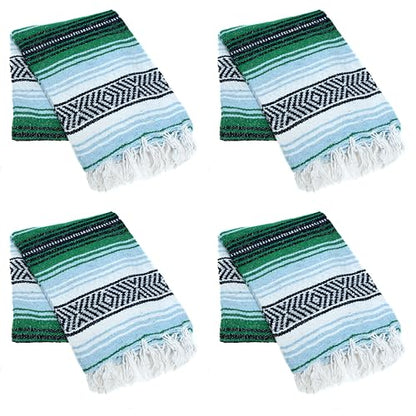 La Montana Bulk Falsa Mexican Blanket, 4 Pack, Kelly Green/Light Blue/White - color: Kelly Green/Light Blue/White