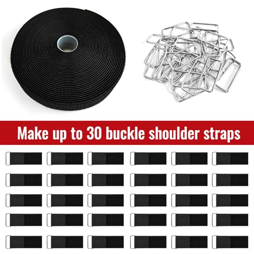 1.5"x32ft Hook and Loop Straps with Metal Buckles, Molle Cable Straps, Adjustable Fastening Cinch Strap, Reusable Nylon Securing Cord Ties, 1.5 inch Wide, Black with 30 Buckles - color: 1.5"x32ft, 30 Buckles