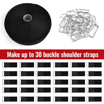 1.5"x32ft Hook and Loop Straps with Metal Buckles, Molle Cable Straps, Adjustable Fastening Cinch Strap, Reusable Nylon Securing Cord Ties, 1.5 inch Wide, Black with 30 Buckles - color: 1.5"x32ft, 30 Buckles