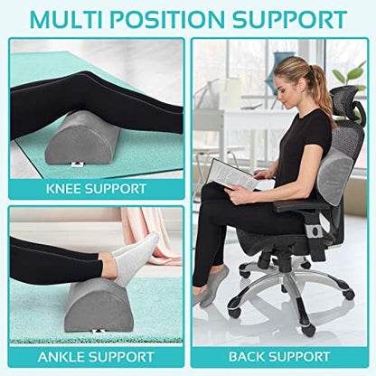 Knee Pillow for Back Sleeping | Large Half Moon Bolster Pillow for Legs, Under Knee Pillow for Sleeping on Back (20.5"x 8"x 4.5") Leg Pillow for Ankle and Foot Comfort, Machine Washable Cover, Grey - style: Knee Half Moon