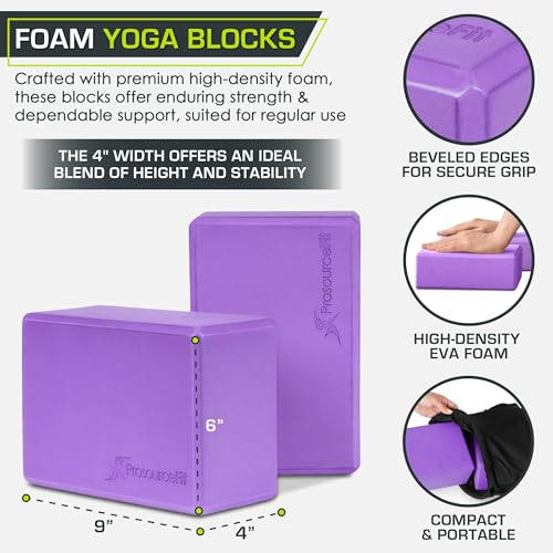 ProsourceFit Foam Yoga Blocks, High Density EVA Yoga Bricks 4”x 6” x 9” (Set of 2) - color: PURPLE
