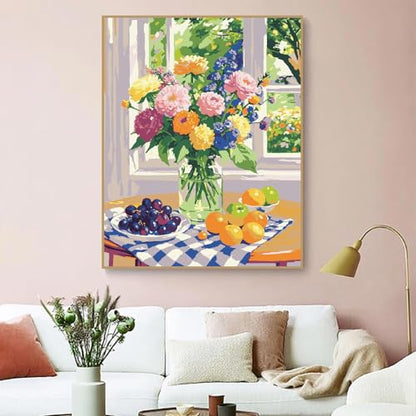 ZRIZQ Paint by Numbers Kit for Adults Beginner,Flowers,16x20 | Full set with wooden brushes,rolled canvas,rich paints.Calming activity.Beginner friendly.Just open and paint. - color: 16"X20"Rolled Canvas-Flowers 7