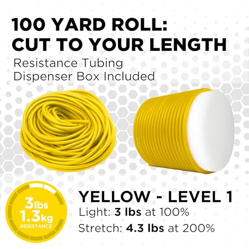 THERABAND Resistance Tubing, Physical Exercise Band, Workout, 100', Yellow - color: Yellow, Thin (Level 1), size: 100 Foot
