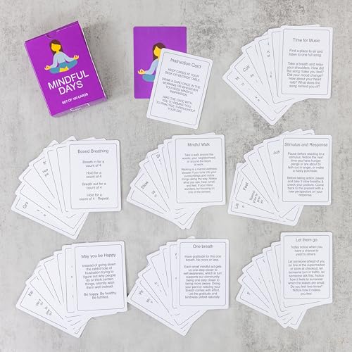 100 Mindful Days - Daily Mindful Activity Cards – Self-Care & Gratitude Prompts for All Ages | Portable Travel Deck for Mental Wellness, Focus & Stress Relief - style: Daily Activity Cards