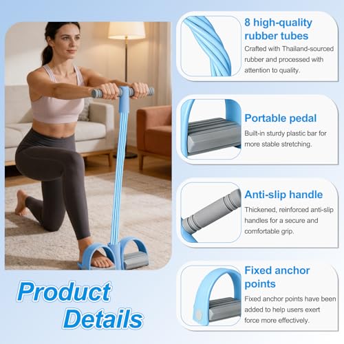 2026 New 8-Tube Pedal Resistance Band with Handles, Multifunction Foot Pedal Tension Rope Fitness Equipment, Natural Rubber Exercise Puller for Abs, Arms, Waist & Leg Training