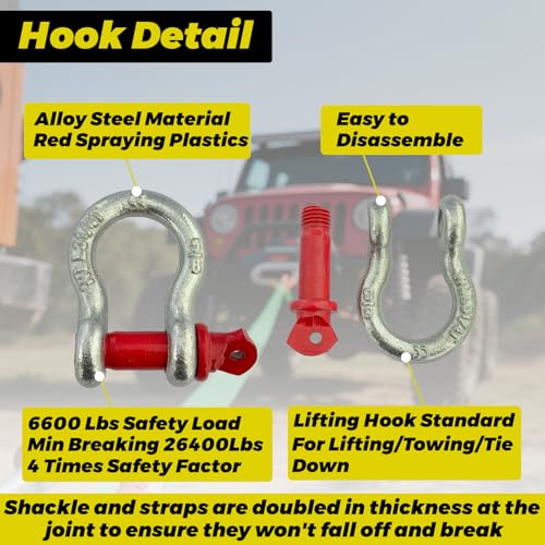 HENBOW Lifting Straps for Hoist,8' × 3" Heavy Duty Flat Lift Sling Straps with D Ring Shackle 6600 lbs Safety Load，Web Sling Car Tree Saver Winch Recovery - size: 3 Inch × 8 FT