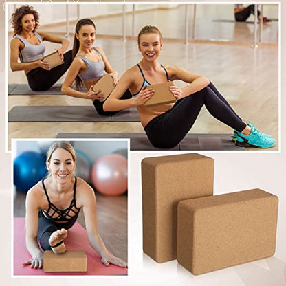 Junkin 6 Pack Cork Yoga Blocks for Supportive Stretching, 9 x 6 x 3 Inches