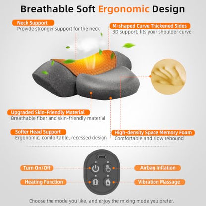 Upalled Cordless Heated Neck Massager Pillow for Pain Relief Deep Tissue