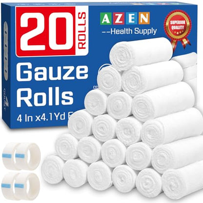 AZEN 20 Pack Gauze Rolls Bandages, 4 in x 4.1 Yards, Premium Medical Supplies & First Aid Supplies, Bandage Wrap Vet Wrap, Mummy Wraps - color: 20p, size: 4IN