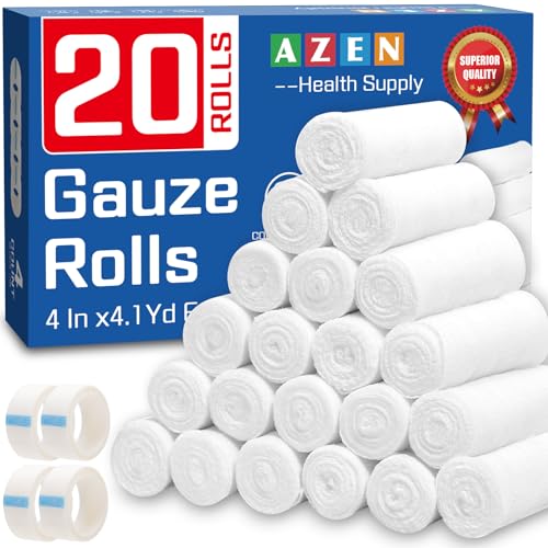 AZEN 20 Pack Gauze Rolls Bandages, 4 in x 4.1 Yards, Premium Medical Supplies & First Aid Supplies, Bandage Wrap Vet Wrap, Mummy Wraps - color: 20p, size: 4IN