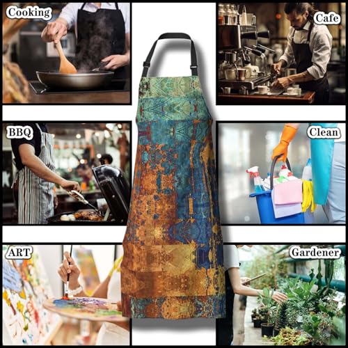 Cook Apron for Women Blue and Golden Grunges Mans Aprons for Cooking Funny for Kitchen Cooking Restaurant BBQ Painting Crafting Gardening 27” (W) x 31” (H), Waterproof Aprons - color: Blue and Golden Grunget