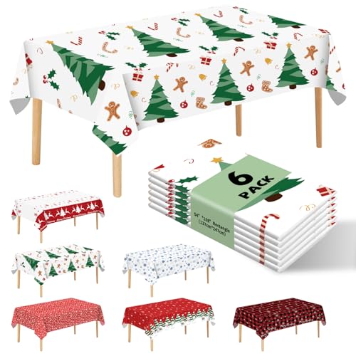 6 Pack Christmas Tree Tablecloth Disposable Plastic Tablecloth Table Cover for Christmas Party Decoration Supplies 54 x 108 Inches (Christmas Tree) - color: Christmas Tree