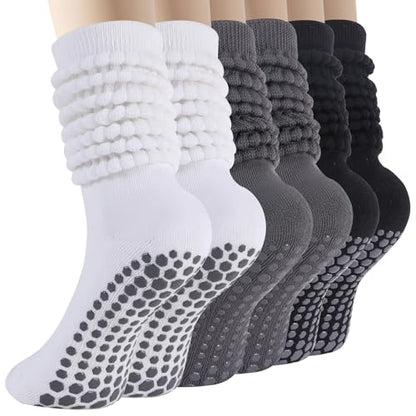 Pilates Grip Socks for Women, Non Slip Scrunch Yoga Socks for Home, Workout - color: 3pairs-blackwhitegrey