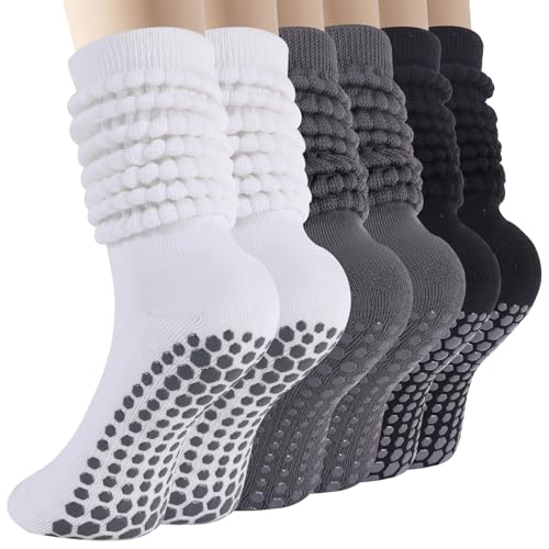 Pilates Grip Socks for Women, Non Slip Scrunch Yoga Socks for Home, Workout - color: 3pairs-blackwhitegrey