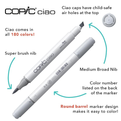 Copic Ciao Illustration Mini Pop Set, 5 Alcohol-markers + 1 Multiliner drawing pen, Yellow