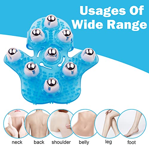 Handheld Massage Ball for Muscle Back Neck Joint Foot Shoulder Leg Pain Relief - Palm Shaped Massage Tool with Roller Balls, Portable Design, Blue