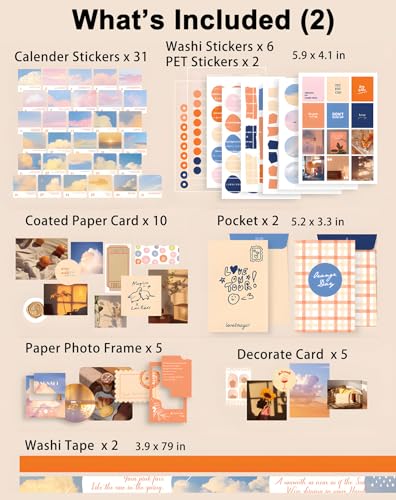 JOYCHOIC Scrapbooking Kit, Sunset Journaling Supplies, Junk Journal Materials, Large Aesthetic Scrapbook Collection for Women, Stationery DIY Arts Craft, Adults - color: Sunset
