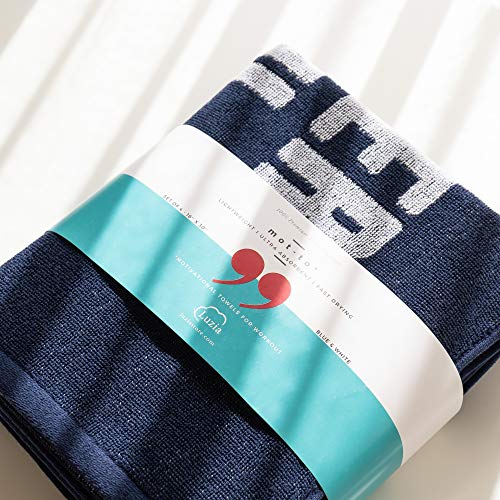 Luzia Workout Towels with Motivational Quotes for Sweat (Pack of 4) - mot-to Lightweight and Super Absorbent for Exercise, Sports, Workout, Fitness, Gym, Yoga, Running and Travel (Blue) - color: Blue - White, size: Set of 4
