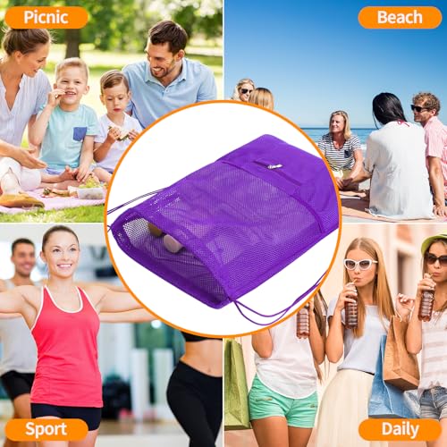NATURAL STYLE Mesh Drawstring Backpack Bag, Gym Sports Bag with Zipper Pocket Bottle Holder, String Beach Bag for Swiming Travel (Purple) - color: Purple