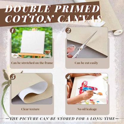 Kinlop 36 Inch x 20 Feet Double Primed Cotton Canvas Large Linen Beige Canvas Roll for Oil and Acrylic Painting - color: Linen Beige, size: 36 Inch X 20 Feet