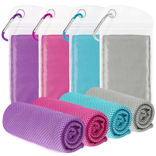 4 Pack Cooling Towels for Neck and Face(40"x12"), Cooling Neck Wraps, Ice Towel for Hot Weather, Soft Breathable Gym Towel, Cool Towel for Workout, Camping, Yoga, Sport, Running - color: Light Blue/Purple/Magenta/Gray